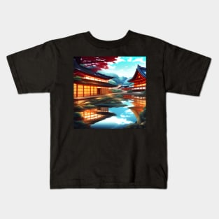 Beaux Animes Art Fantasy Japanese Anime Village by the river Design Kids T-Shirt